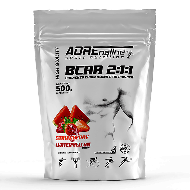 Аминокислоты Adrenaline BCAA 2:1:1 500 г Клубника-Арбуз Аминокислоты Adrenaline BCAA 2:1:1 500 г Клубника-Арбуз