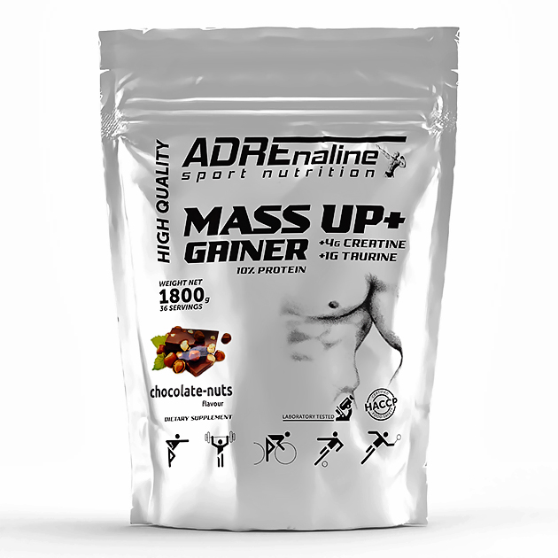 Гейнер Adrenaline Gainer Mass Up 1800 г Шоколад Орех Гейнер Adrenaline Gainer Mass Up 1800 г Шоколад Орех