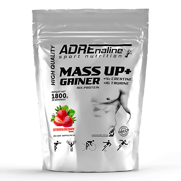 Гейнер Adrenaline Gainer Mass Up 1800 г Клубника Гейнер Adrenaline Gainer Mass Up 1800 г Клубника