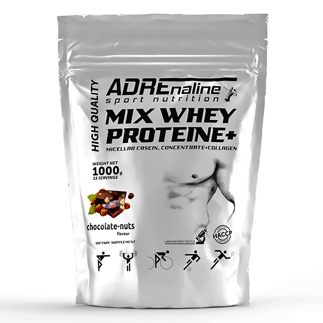 Протеин Adrenaline Mix Whey Protein 1000 г Шоколад-орех Протеин Adrenaline Mix Whey Protein 1000 г Шоколад-орех