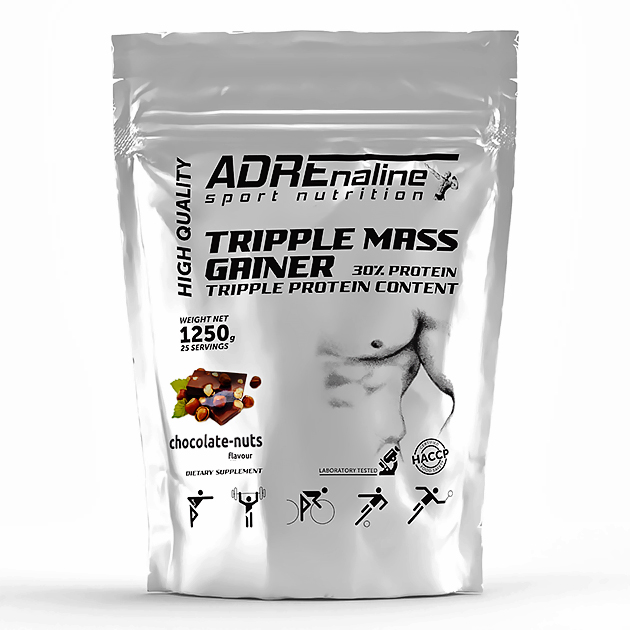 Гейнер Adrenaline Gainer Triplemass 1250 г Шоколад-Орех Гейнер Adrenaline Gainer Triplemass 1250 г Шоколад-Орех
