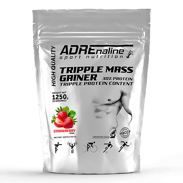 Гейнер Adrenaline Gainer Triplemass 1250 г Клубника Гейнер Adrenaline Gainer Triplemass 1250 г Клубника