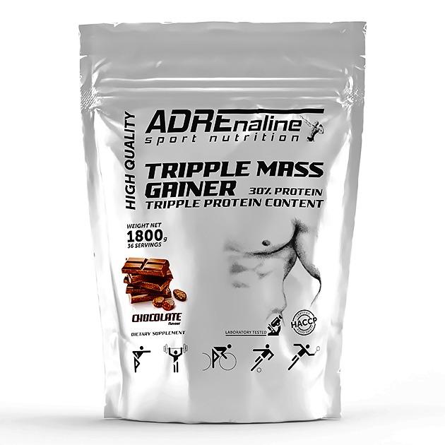 Гейнер Adrenaline Gainer Triplemass 1800 г Шоколад Гейнер Adrenaline Gainer Triplemass 1800 г Шоколад