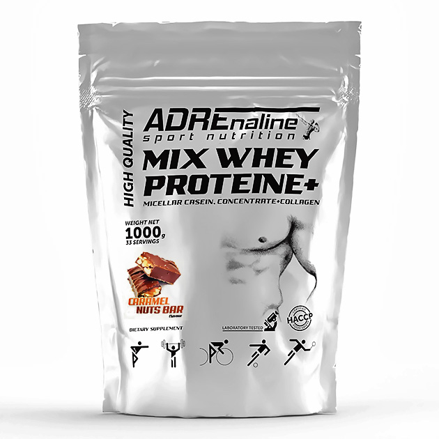Протеин Adrenaline Mix Whey Protein 1000 г Карамель-орех Протеин Adrenaline Mix Whey Protein 1000 г Карамель-орех