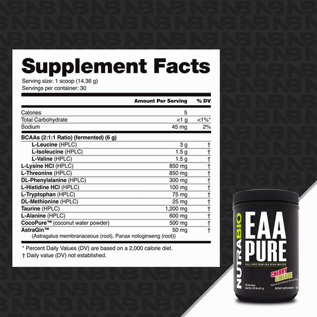 Незаменимые аминокислоты NutraBio EAA Pure 431 г Вишневый лайм-1 Незаменимые аминокислоты NutraBio EAA Pure 431 г Вишневый лайм-1