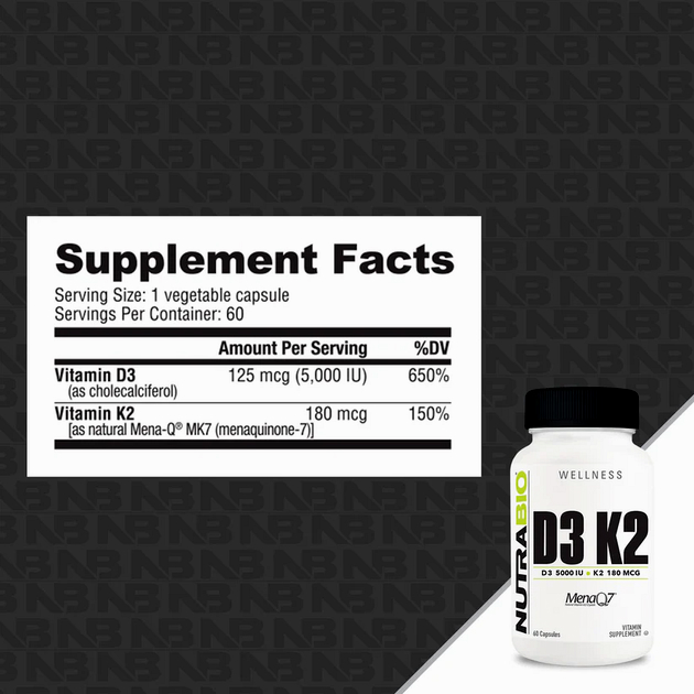 Витамины NutraBio Vitamin D3/K2 60 кап -1 Витамины NutraBio Vitamin D3/K2 60 кап -1