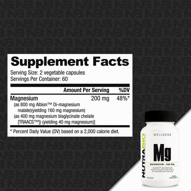 Магний NutraBio Mg Magnesium 120 кап -1 Магний NutraBio Mg Magnesium 120 кап -1