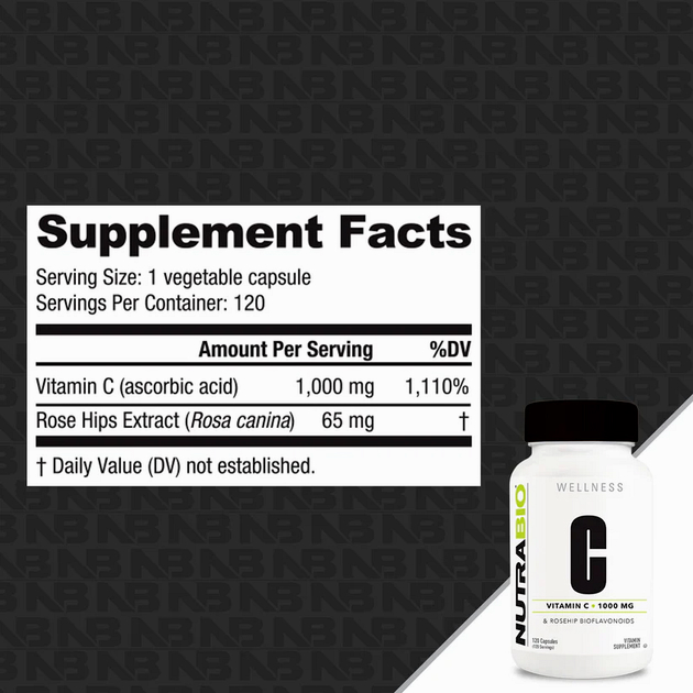 Витамин C с экстрактом шиповника NutraBio Vitamin C + Rose Hips 120 вег. кап-1 Витамин C с экстрактом шиповника NutraBio Vitamin C + Rose Hips 120 вег. кап-1