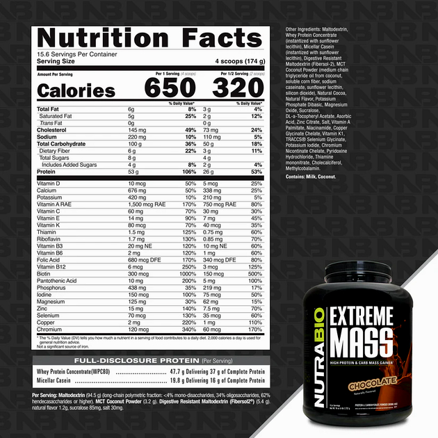 Гейнер для набора массы NutraBio Extreme Mass 2722 г Шоколад-1 Гейнер для набора массы NutraBio Extreme Mass 2722 г Шоколад-1