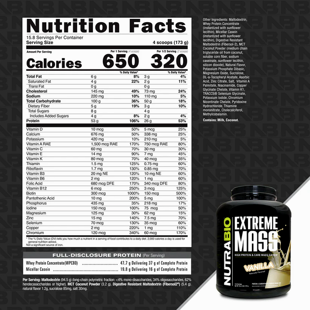 Гейнер для набора массы NutraBio Extreme Mass 2722 г Ваниль-1 Гейнер для набора массы NutraBio Extreme Mass 2722 г Ваниль-1