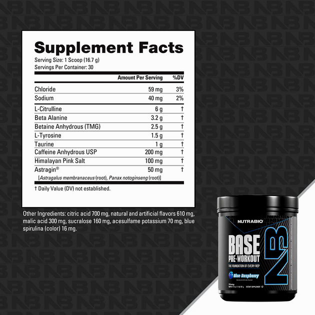 Предтренировочный комплекс NutraBio BASE PRE Workout 500 г Синяя малина-1 Предтренировочный комплекс NutraBio BASE PRE Workout 500 г Синяя малина-1
