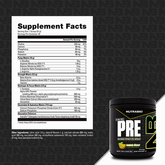 Предтренировочный комплекс NutraBio PRE STIM-FREE 620 г Лимонный всплеск-1 Предтренировочный комплекс NutraBio PRE STIM-FREE 620 г Лимонный всплеск-1