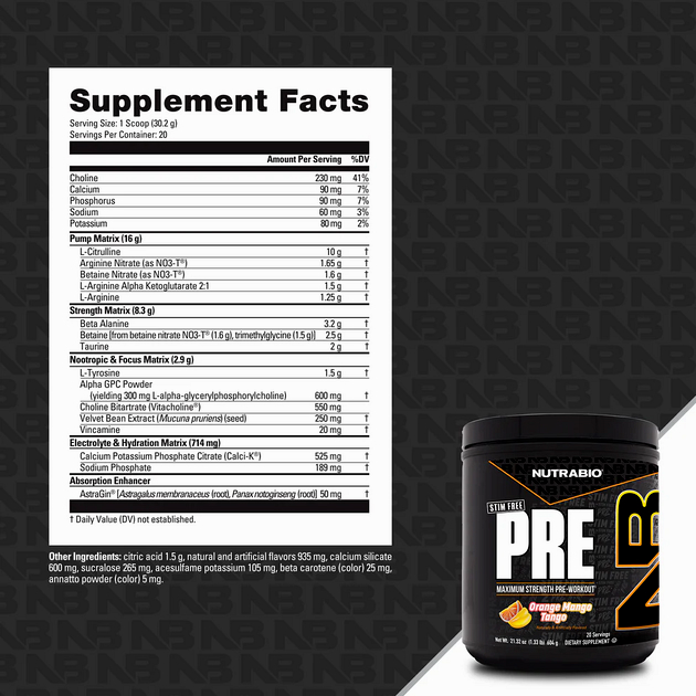 Предтренировочный комплекс NutraBio PRE STIM-FREE 620 г Апельсин Манго Танго-1 Предтренировочный комплекс NutraBio PRE STIM-FREE 620 г Апельсин Манго Танго-1