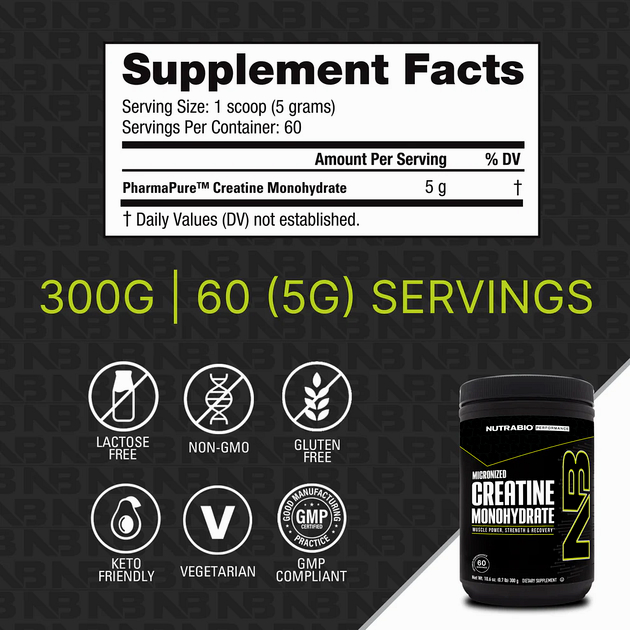 Креатин моногидрат NutraBio Creatine Monohydrate 300 г Натуральный-1 Креатин моногидрат NutraBio Creatine Monohydrate 300 г Натуральный-1