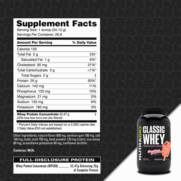 Сывороточный протеин NutraBio Classic Whey Protein 900 г Клубничный торт-1 Сывороточный протеин NutraBio Classic Whey Protein 900 г Клубничный торт-1