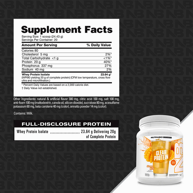 Изолят сывороточный NutraBio Clear Isolate 510 г Манговый туман-1 Изолят сывороточный NutraBio Clear Isolate 510 г Манговый туман-1