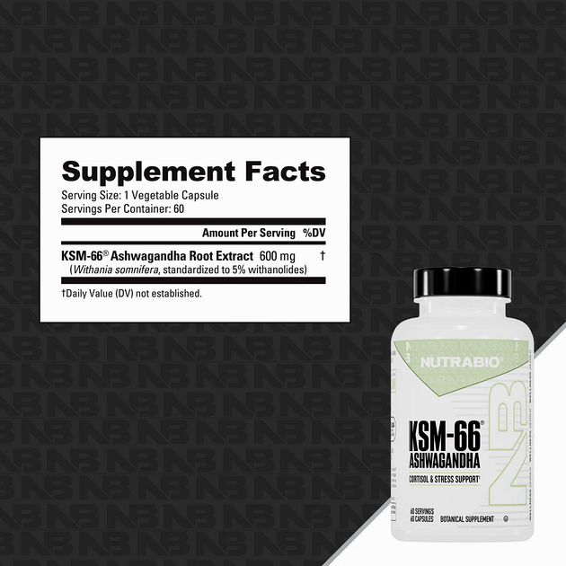 Ашваганда NutraBio Ashwagandha KSM-66 60 кап -1 Ашваганда NutraBio Ashwagandha KSM-66 60 кап -1