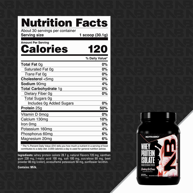 Изолят сывороточный NutraBio Whey Protein Isolate 900 г Клубничное мороженое-1 Изолят сывороточный NutraBio Whey Protein Isolate 900 г Клубничное мороженое-1