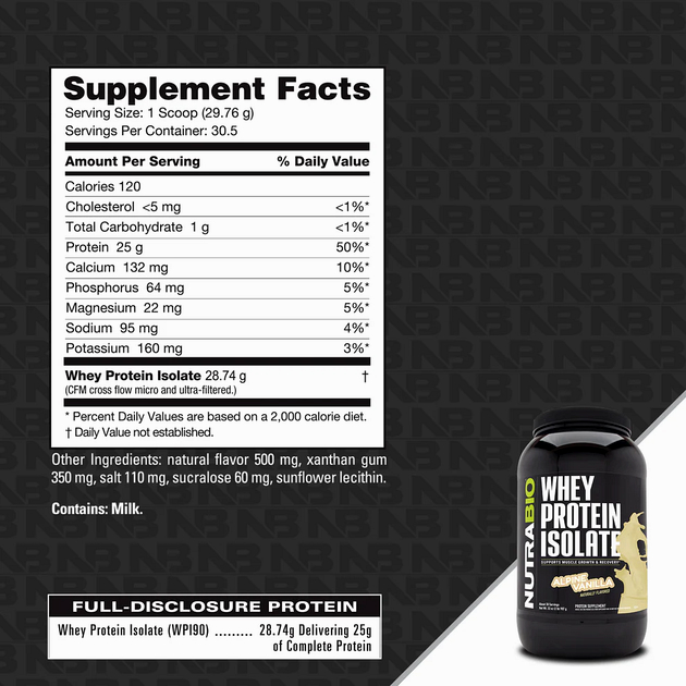 Изолят сывороточный NutraBio Whey Protein Isolate 900 г Альпийская ваниль-1 Изолят сывороточный NutraBio Whey Protein Isolate 900 г Альпийская ваниль-1