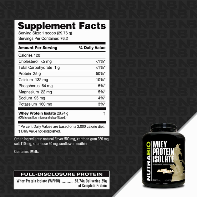 Изолят сывороточный NutraBio Whey Protein Isolate 2300 г Альпийская ваниль-1 Изолят сывороточный NutraBio Whey Protein Isolate 2300 г Альпийская ваниль-1