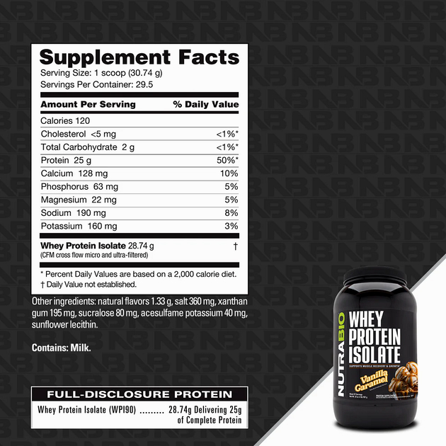 Изолят сывороточный NutraBio Whey Protein Isolate 900 г Ванильно карамель-1 Изолят сывороточный NutraBio Whey Protein Isolate 900 г Ванильно карамель-1